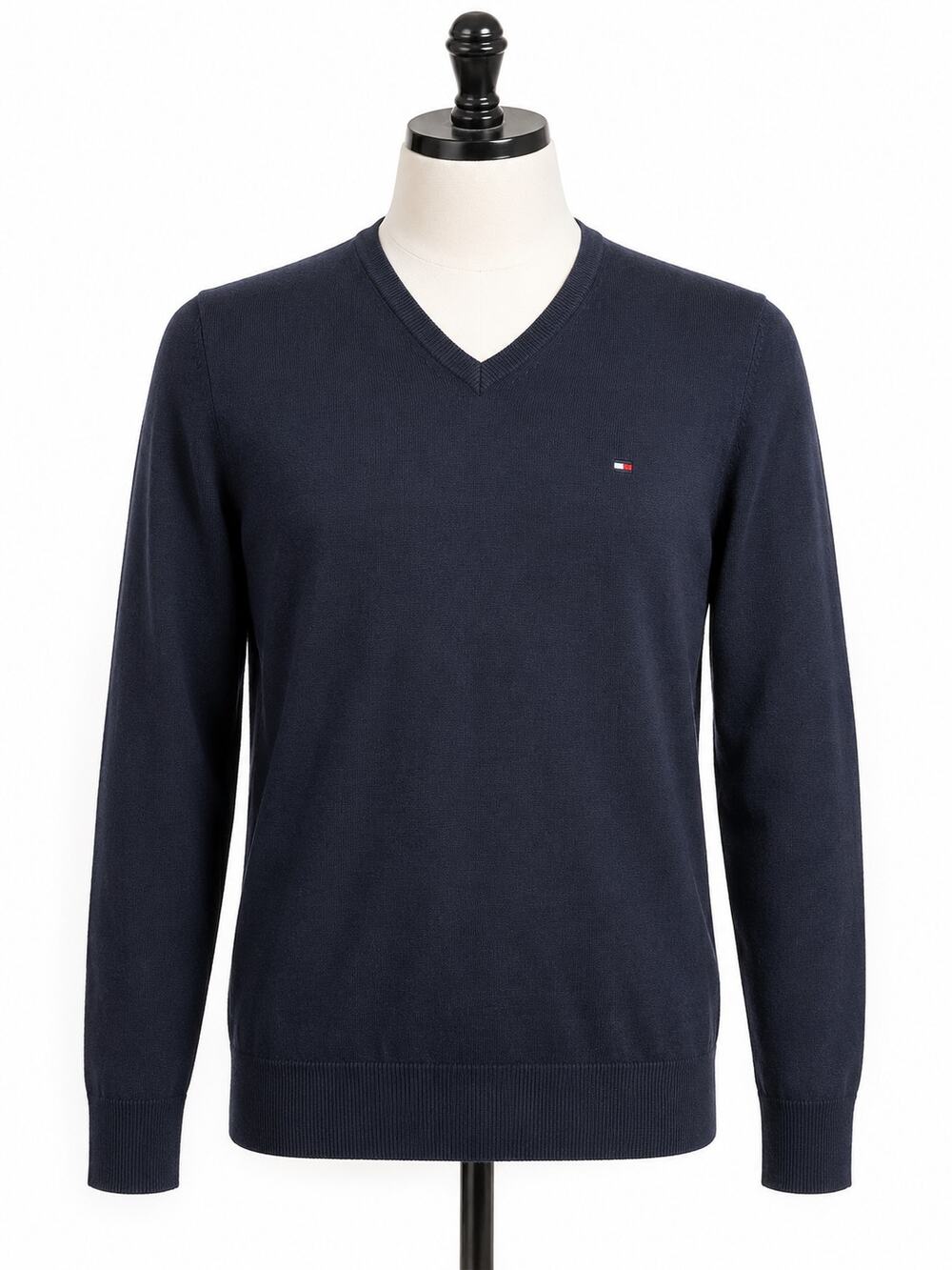 Tommy Hilfiger Men's Logo Pullover Navy V-Neck Sweater - Size Medium
